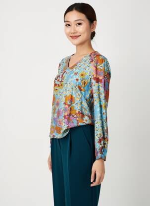 Blouse imprimé fleurs manches longues bleu TINTA STYLE femme