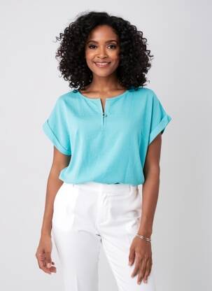 Blouse col v manches courtes bleu TINTA STYLE femme