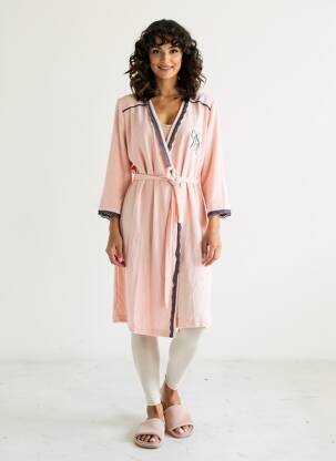 Peignoir col v rose CANAT femme