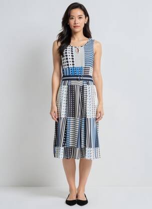 Robe mi-longue imprimé fantaisie sans manche bleu CONCEPT K femme