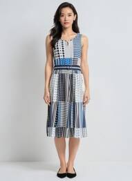 Robe mi-longue imprimé fantaisie sans manche bleu CONCEPT K femme