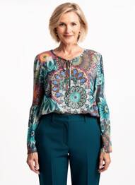 Blouse imprimé fantaisie manches longues bleu JEAN DELFIN femme