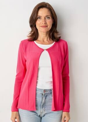 Gilet manches longues col rond rose GEVANA femme