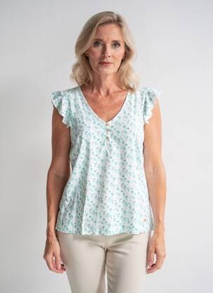 Top imprimé fantaisie sans manche vert C'EST BEAU LA VIE femme