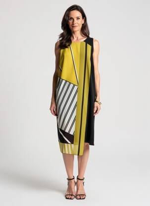 Robe mi-longue tissage crêpe sans manche noir TELMAIL femme