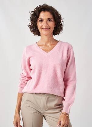 Pull col v manches longues rose PLURIELLES femme