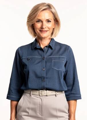 Chemisier tissage crêpe manches 3/4 bleu FRANCE RIVOIRE femme