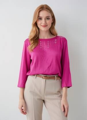 Pull coupe droite manches 3/4 violet DIANE LAURY femme