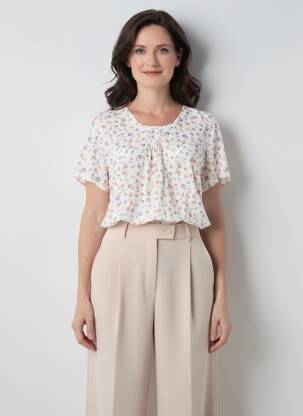Blouse imprimé fleurs manches courtes orange PLURIELLES femme