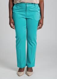 Pantalon chino fermeture zippée sous rabat boutonné taille normale bleu LEMON DRESS femme