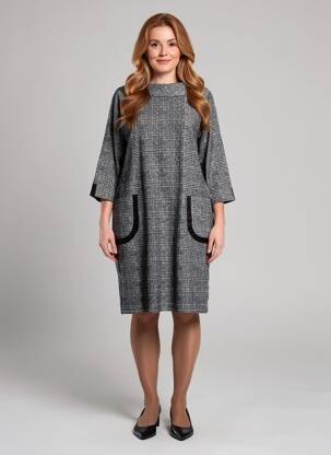 Robe mi-longue imprimé fantaisie manches longues noir BETTY BARCLAY femme