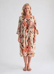 Robe mi-longue manches 3/4 manches 3/4 beige EGATEX femme
