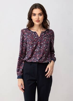 Blouse imprimé fantaisie manches longues bleu ELLE EST OU LA MER femme