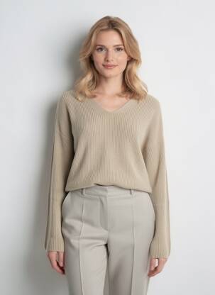 Pull coupe droite manches longues beige CAMEL ACTIVE femme