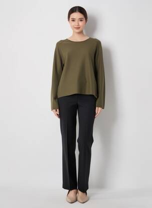 Pull coupe droite manches longues vert CAMEL ACTIVE femme