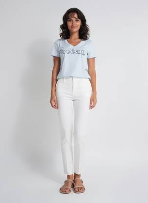 T-shirt col v manches courtes bleu MISE AU GREEN femme