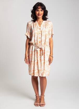 Robe mi-longue imprimé fantaisie manches courtes orange BARILOCHE femme