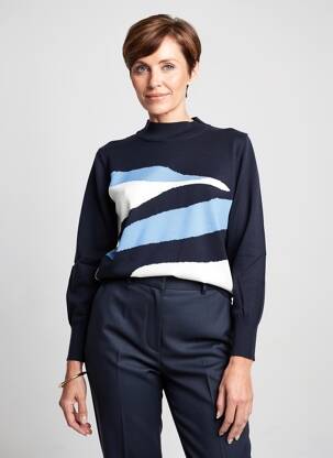 Pull stretch manches longues bleu FRANK WALDER femme
