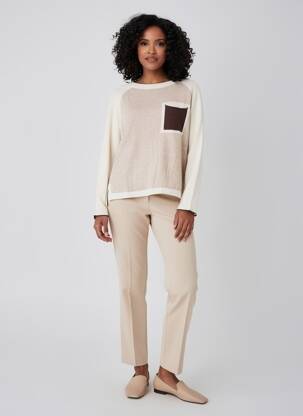 Pull coupe cintrée manches longues beige ESCORPION femme