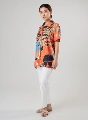 Chemisier imprimé fantaisie manches courtes orange ESCORPION femme
