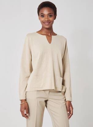 Pull coupe cintrée manches longues beige ESCORPION femme