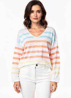 Pull coupe droite manches longues blanc ARMOR LUX femme