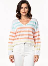 Pull col v manches longues blanc ARMOR LUX femme