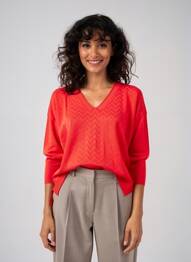 Pull col v manches 3/4 rouge ESCORPION femme