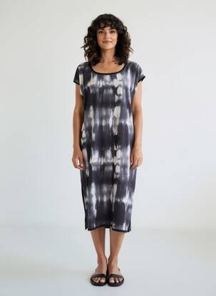 Robe mi-longue coupe fluide manches courtes noir ESCORPION femme