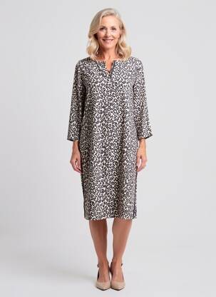 Robe mi-longue manches 3/4 manches 3/4 beige FRANK WALDER femme