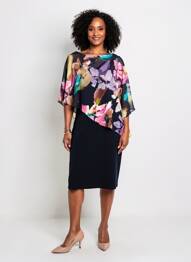 Robe mi-longue manches 3/4 manches 3/4 bleu JOSEPH RIBKOFF femme