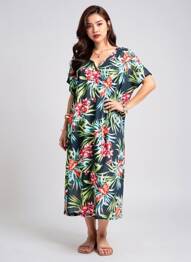 Robe mi-longue manches courtes manches courtes bleu BERMUDES femme