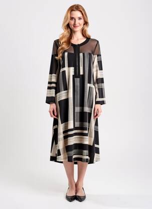 Robe mi-longue manches 3/4 manches 3/4 noir JOSEPH RIBKOFF femme