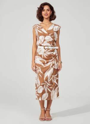 Robe mi-longue sans manche sans manche marron JOSEPH RIBKOFF femme