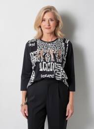 T-shirt imprimé fantaisie manches 3/4 noir FRANK WALDER femme