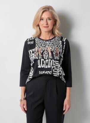 T-shirt imprimé fantaisie manches 3/4 noir FRANK WALDER femme