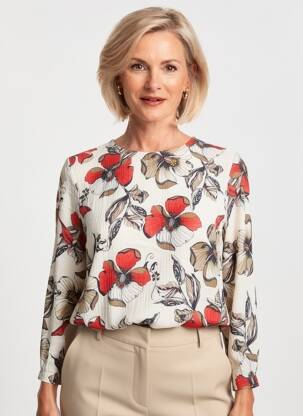 Blouse imprimé fleurs manches 3/4 beige FRANK WALDER femme