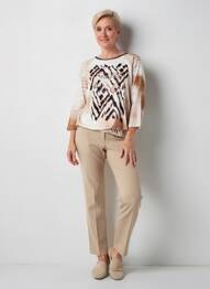 T-shirt imprimé fantaisie manches 3/4 beige FRANK WALDER femme