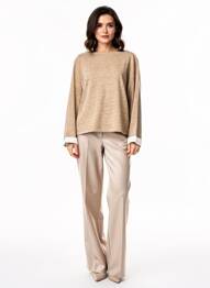 Pull tissage chiné manches longues marron ESCORPION femme