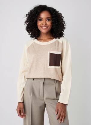 Pull tissage chiné manches longues marron ESCORPION femme