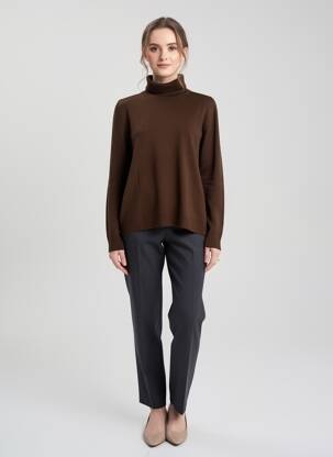 Pull col roulé stretch manches longues marron ESCORPION femme