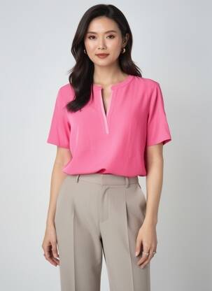 Blouse légère et transparente manches courtes rose FRANK WALDER femme