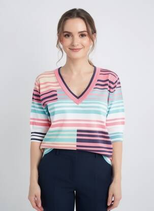 Pull col v manches courtes rose ESCORPION femme