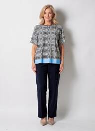T-shirt imprimé fantaisie manches courtes bleu FRANK WALDER femme