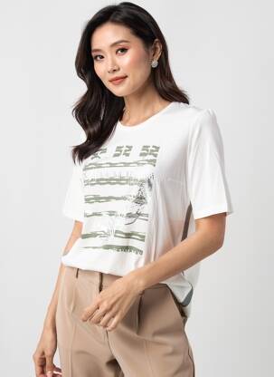 T-shirt sérigraphie manches courtes beige FRANK WALDER femme