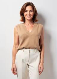 Pull col v sans manche marron FRANK WALDER femme