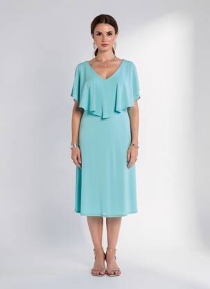 Robe mi-longue coupe fluide manches courtes bleu JOSEPH RIBKOFF femme