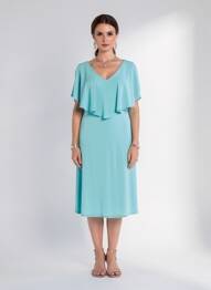 Robe mi-longue coupe fluide manches courtes bleu JOSEPH RIBKOFF femme