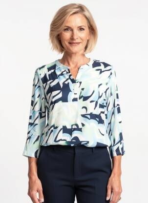 Blouse tissage popeline manches 3/4 bleu FRANK WALDER femme