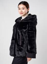 Manteau court capuche a capuche noir VIOLANTI femme